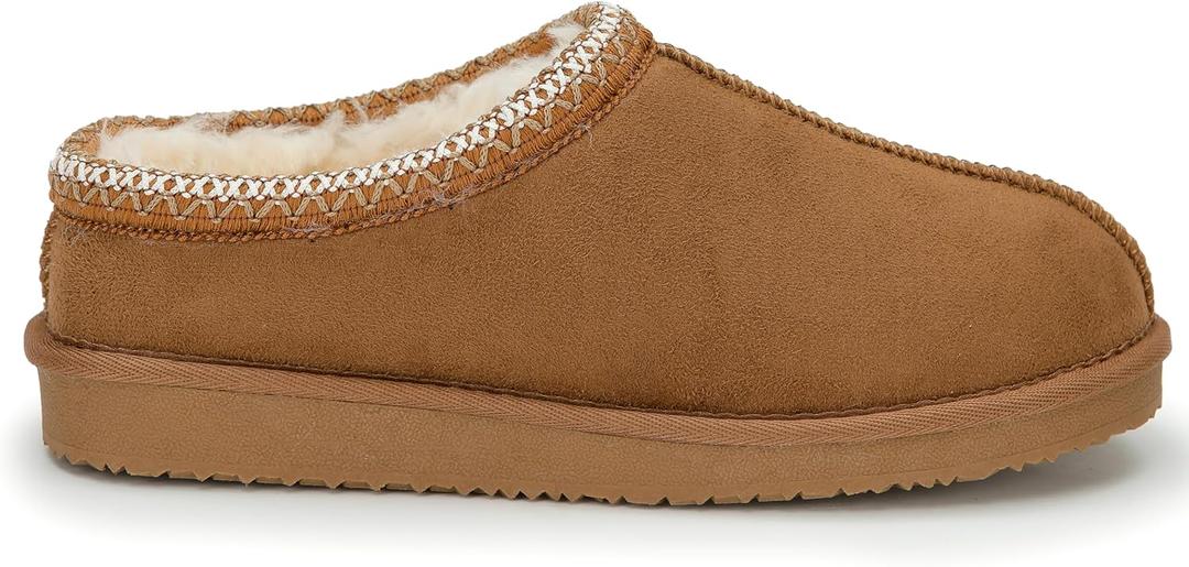 POLAR Womens Faux Suede Shearling Lined Slippers - Warm Memory Foam Indoor Outdoor Slip-On House Shoes with Aztec Trim - Non-Slip Sole for Winter Cosy Comfort (7, Chestnut)
