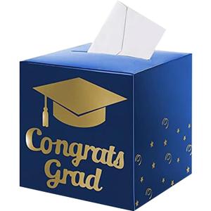 SMABIDEN Graduation Card Box Holder, 2025 New Congrats Grad Foldable Cardboard Decorations Box for Graduation Party Decoration and Grad Parties (Royal Blue)