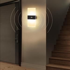 Wall Sconce, Motion Sensor Light Indoor, 4000mAh Battery Operated Wall Light Rechargeable, LED Energy Saving Small Night Lights for Hallway Stairway Porch Closet (Set of 1, Warm White Sensor)