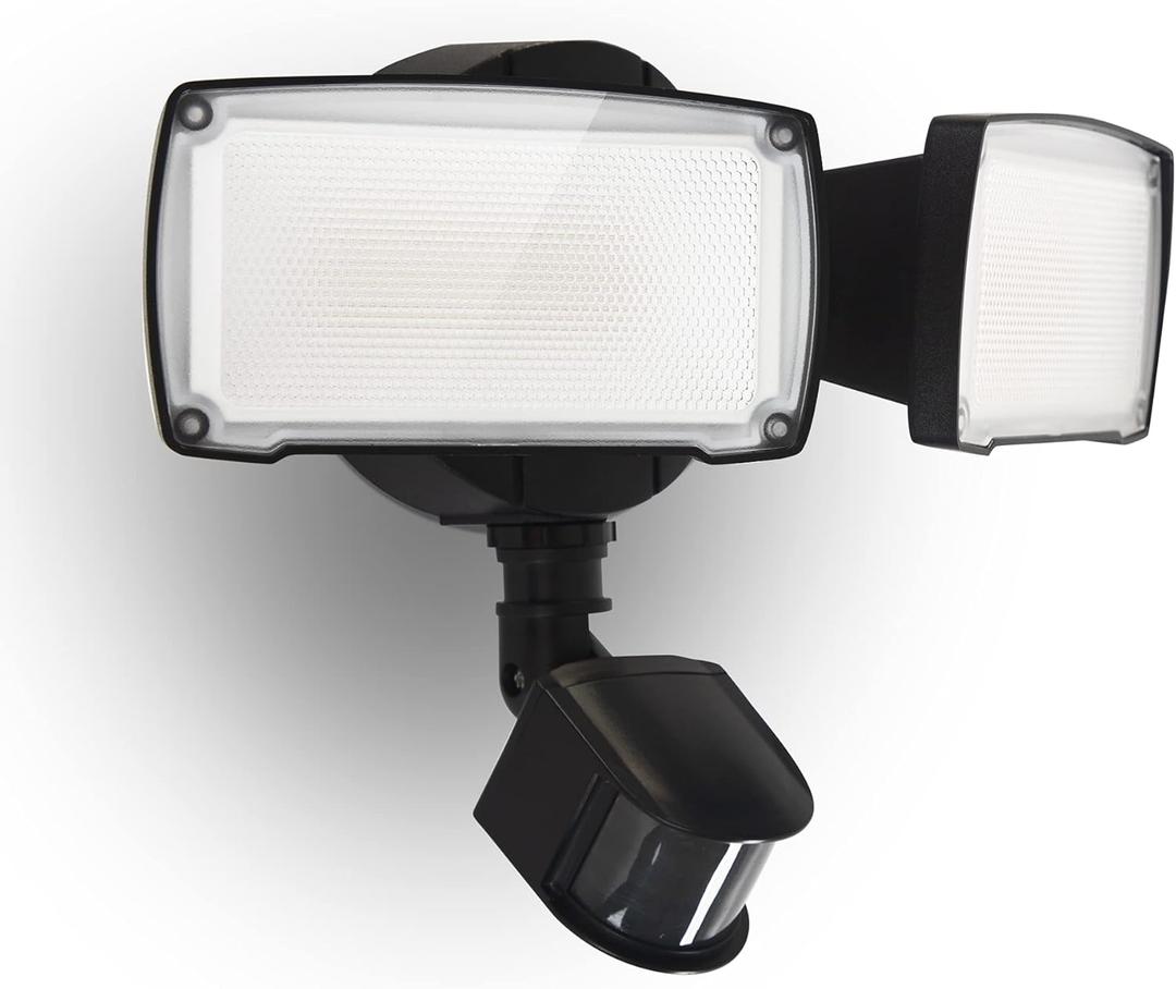 UME 19W LED Flood Light Motion Sensor Outdoor, 2 Adjustable Head, 2000LM, 5000K, IP65 Waterproof, Dusk to Dawn Security Light with Photocell for Exterior,Outside,Garage,House(Black) (1pack)