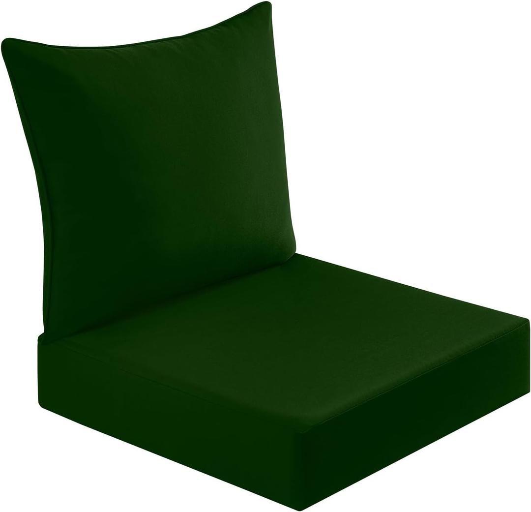 downluxe Outdoor Deep Seat Cushion Set, Waterproof Patio Furniture Cushions with Zipper for Outdoor Chair Sofa, 24 x 24 inch, Forest Green