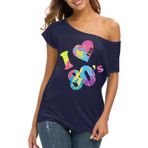 80s Outfit for Women 80's Retro Theme Party Shirts Vintage Disco Outfits 1980s Clothes 90s Neon Off Shoulder Tops (XL)