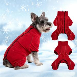 Mihachi Dog Snow Suit Dog Coat Soft Fleece Pullover Pajamas, Pet Windproof Warm Cold Weather Jacket with Zipper, Reflective Jumpsuit Apparel Outfit Clothes for Small Dog, Red S
