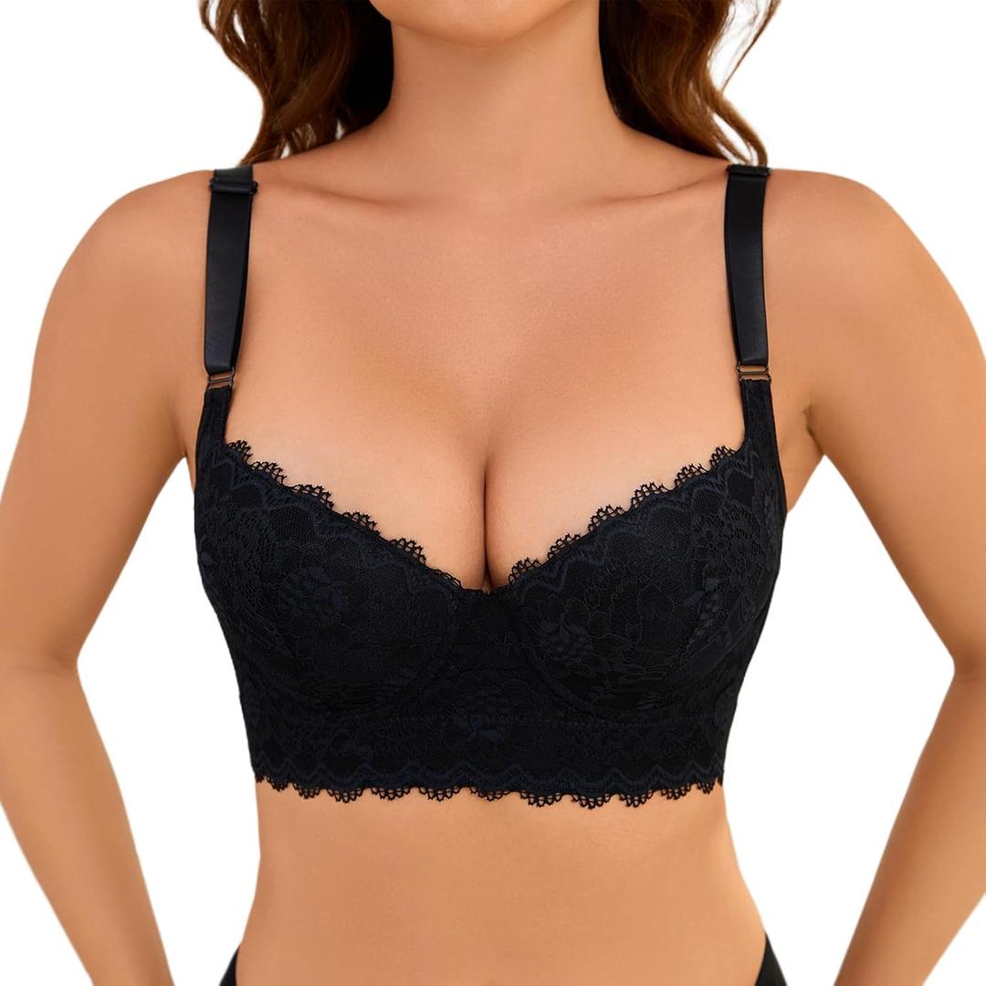 Push Up Bra for Women Soft Underwire Full Coverage Bra(Black,46D) (Black)
