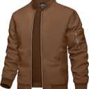 TACVASEN Men's Bomber Jacket Lightweight Casual Spring Fall Windbreaker Zip Up Coat with Pocket (Brown, XXL)