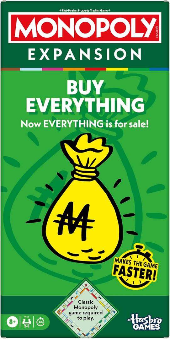 Monopoly Buy Everything Expansion | Add More Fun to Classic Monopoly Game and Play Faster | Ages 8+ | 2-6 Players | 40 Mins. | Family Board Games