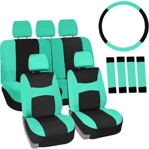 FH Group Full Set Cloth Car Seat Covers , Universal Fit combo, Low Back Front Seat Covers, Airbag Compatible, Split Bench Rear Seat, Washable Seat Cover for SUV,Sedan,Van, Mint