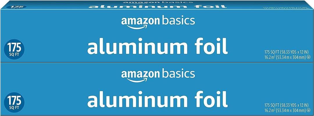 Amazon Basics Aluminum Foil for Cooking, Roasting and Food Wrap, 175 Sq Ft, Pack of 2