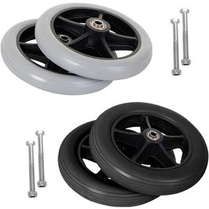 Pair of 2 Rubber Wheel Replacement Wheelchair Front Wheels Rollator Replacement Wheels 6" 7" 8" Black/Gray Non-Slip Wheelchair Caster ABS Wheel Hub with Screws(Black,8in/20cm)