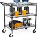 WDT 990Lbs Capacity Heavy Duty Rolling Utility Cart, NSF Rolling Carts with Wheels,Commercial Grade Metal Cart with Handle Bar & Shelf Liner,Trolley Serving Cart for Restaurant,Kitchen,Black