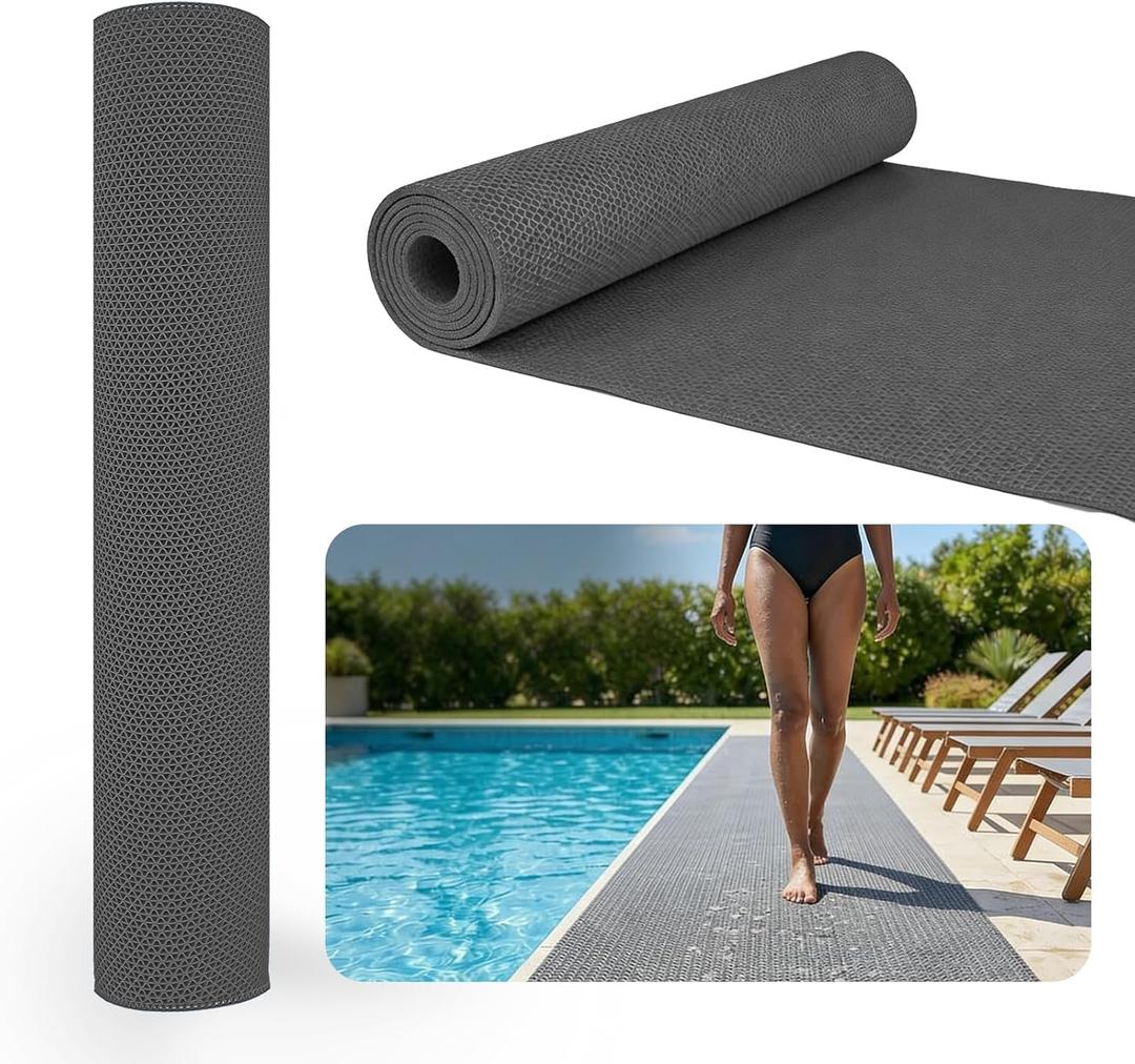 2 x 13Ft x 3Ft Ground Pool Drainage Mat 0.2 inch Thick Non Slip Swimming Pool Flooring Protector Mat Drainage, Rubber Flooring Roll for Pool Bathroom Garage Indoor Outdoor