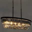 TOCHIC Chandelier for Dining Room 40 inch, Modern Crystal Chandelier for Living Room, Black Kitchen Chandelier Island Lighting, Oval Contemporary Ceiling Light Fixture for Bedroom, Smoke Grey
