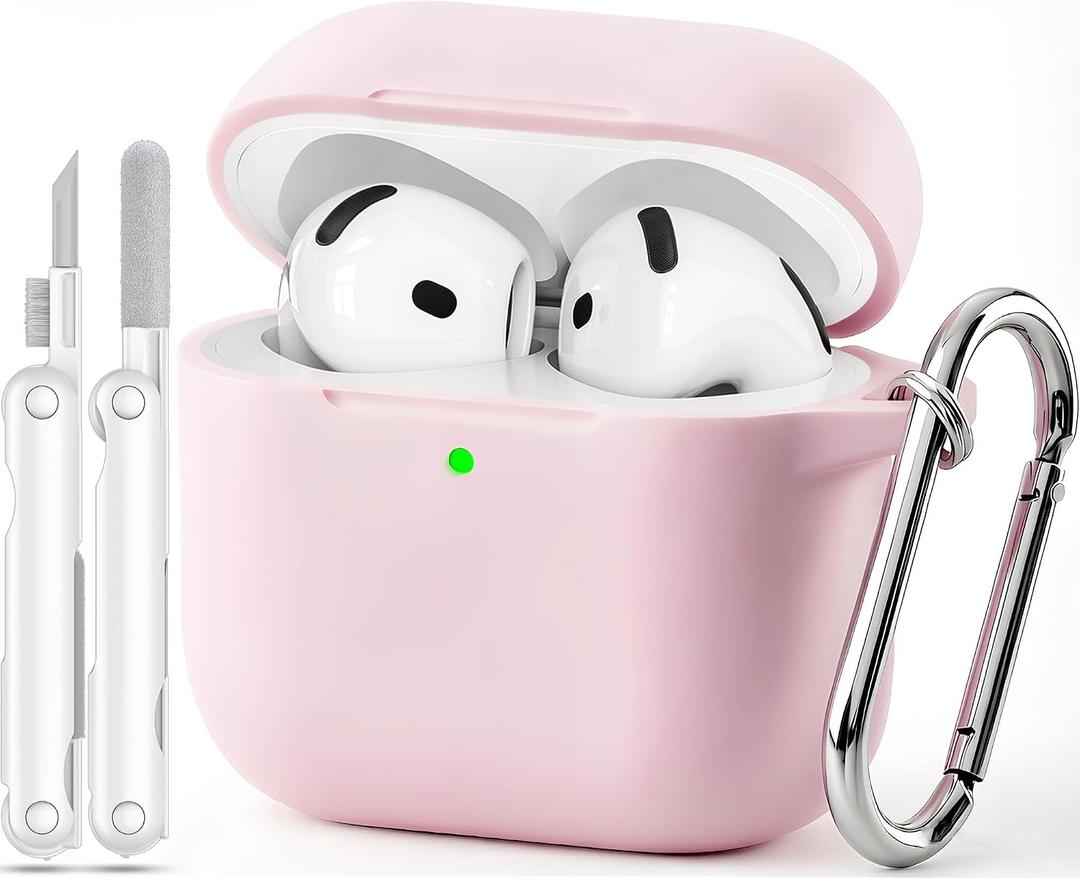 for AirPods 4 Case Pink with 3-in-1 Cleaner Kit & Keychain, Skin-Soft Silicone Drop Protection iPod 4 Case Cute Compatible with Apple Airpods 4th Gen 2024 Cover for Women Girly, Lightpink
