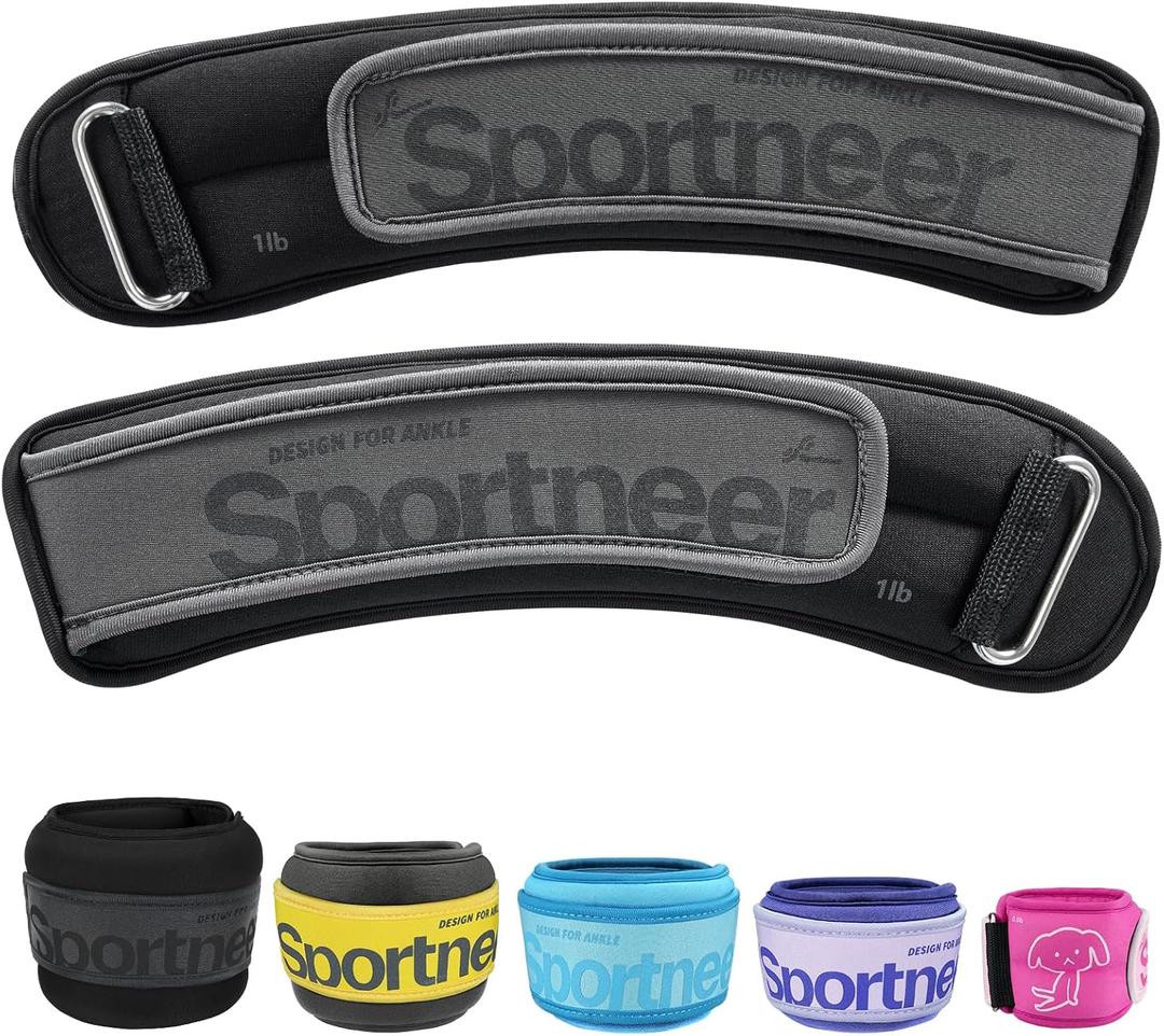 Sportneer Ankle Weights 1 LBS Pair Wrist Leg Arm Weights for Women Men Kids Child with Adjustable Straps, Strength Weighted for Jogging Running Walking Fitness Gym Workout (Black, 1 lb x 2)