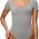 NANJI Short Sleeve Bodysuit for Women - Slim Fit Scoop Neck Body Suit, Stretch Double Lined Tops, Casual Going Out Outfits