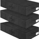 Under Bed Storage Container, 3 Pack Underbed Storage Bags With Lid, Foldable Sturdy Clothes Storage Organizer W/ 3 Handles, Ultra Thick Fabric Blanket Shoe Storage Box, 30x15x6.7inch, Black, 50L