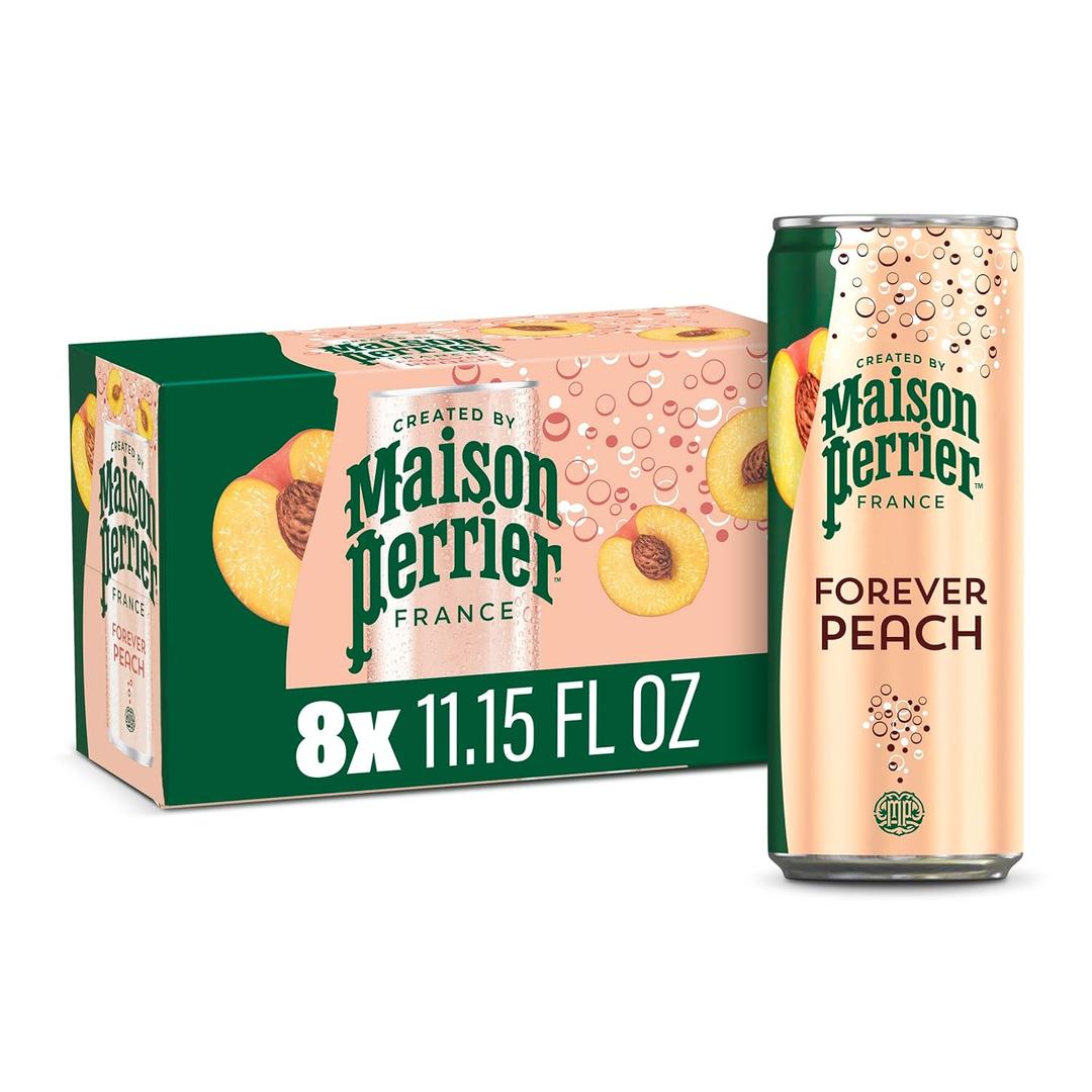 Maison Perrier Forever Peach Flavored Sparkling Water, 11.15 Fl Oz Cans, 8 Count 89.2 fl oz, Best By: 12.24.26