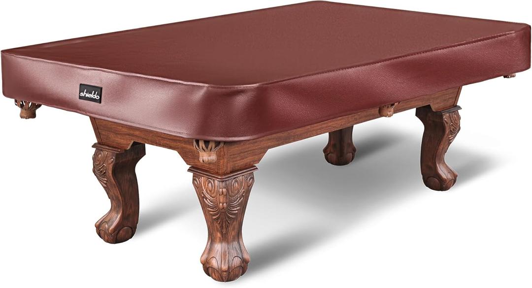 Pool Table Cover, Heavy Duty Leatherette Billiard Pool Table Covers Hard Top, Waterproof & Tearproof Cover for Pool Table 7/8/9 Feet Fitted (Brown/Matte, 8FT-100"LX 56"WX 8"H)