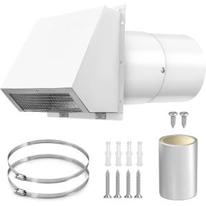 6 Inch Microwave Vent Cover Outdoor Hooded Wall Vent Range Hood Wall Exhaust Vent Cover for Kitchen, Garage, Fits 6 Round Duct (White)