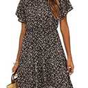 Manydress Women's Chiffon Floral Casual Summer Boho Flutter Sleeve Flowy Skater Western Dress MY112 (Black Print, L)
