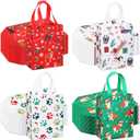 Wesnoy 48 Pcs Christmas Dog Gift Bags Bulk 10 x 8 x 4 Inch Paw Prints Reusable Non Woven Christmas Party Favors Goodies Bags Puppy Candy Treat Totes with Handles for Holiday Pet Animal Party Supplies (Red Green)