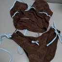 ZAFUL Women's Tankini Sets Halter String Tie Side Thong V Neck Bathing Suit Bowknot Lace Textured 2 Piece Swimsuit (L)
