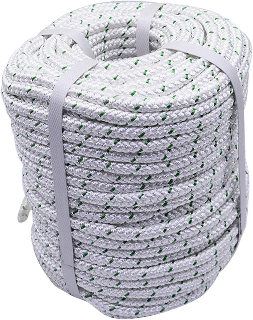 3/8 Inch x 200 Feet 4800Lbs Double Braided Polyester Rope Breaking Strength Strong Pulling Rope (White & Green)