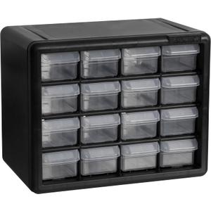 Akro-Mils 16-Drawer Plastic Drawer Storage Cabinet for Garage Organization, Beads, Makeup Organizer, Building Bricks Storage, Teacher Toolbox, 10-1/2-Inch W x 6-1/2-Inch D x 8-1/2-Inch H, 10116 Black
