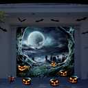 Preboun 7 x 8 ft Halloween Garage Door Cover Decorations Hanging Halloween Single Garage Door Banner Horror Graveyard Night Backdrop Decor for Outdoor Indoor Home Party