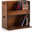 2 Set Wooden DVD Storage Box DVD Storage Shelf Holder Solid Wood Cassette Tape Display Organizer with Carrying Handle for CD, Movie Cases, Each Organizer Can Store up to 26 Boxes (Brown)