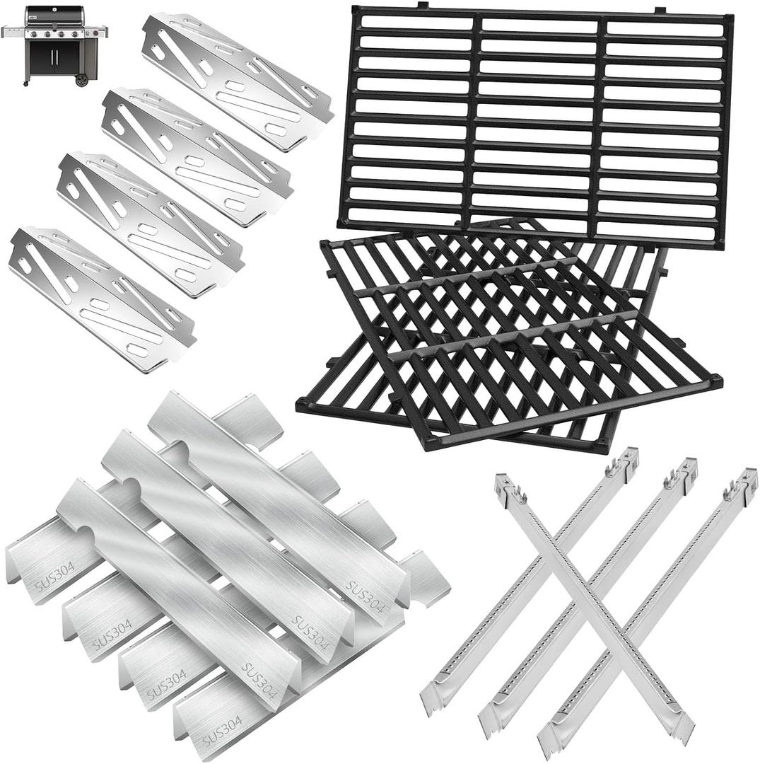 GS4 Genesis II Grill Parts for Weber Genesis II/II LX 400 SER 4-Burner Grill Accessories Genesis 400 (2022 Y) Replacement for Weber Grates 66097,Flavorizer Bars 66030,Heat Deflector 66041&Burner 67490