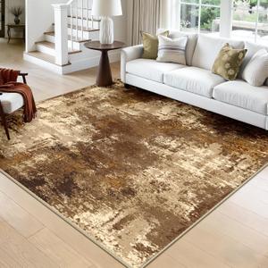 RELEANY Washable Square 8'x8' Area Rug for Living Room Brown Tan