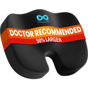 Everlasting Comfort Doctor Recommended Memory Foam Seat Cushion for Office Chairs & Car - Ergonomic Office Desk Accessories - Cushions for Tailbone Pain Relief, Sciatica (Black, X-Large)