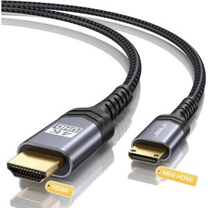 JSAUX Mini HDMI to HDMI Cable 6FT, [Aluminum Shell, Braided] High Speed 4K 60Hz HDMI 2.0 Cord, Compatible with Camera, Camcorder, Tablet and Graphics/Video Card, Laptop, Raspberry Pi Zero W -Grey