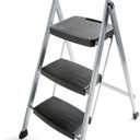 Rubbermaid 3-Step Steel Ladder,Folding Step Stool with Hand Grip and Non-Slip Feet, Silver, Tested to ANSI US Safety Standards, No Assembly Required