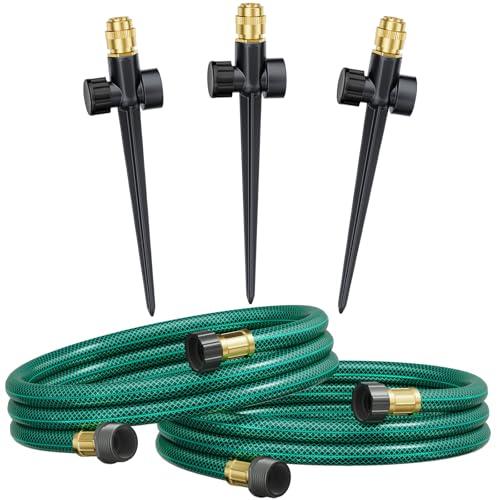 FANHAO Above Ground Irrigation Garden Sprinkler System, Metal Adjustable Lawn Sprinkler Set, 360 Degree Large Area Coverage Irrigation Kit for Lawn Grass Patio Flower Bed