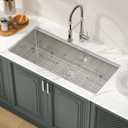 Lordear 39 Inch Undermount Kitchen Sink Workstation Large Single Bowl Under Counter Kitchen Sink T304 16 Gauge Stainless Steel Basin 39x19X10 Inch