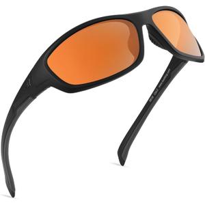 KastKing Hiwassee Polarized Sport Sunglasses for Men and Women, Wrap Sunglasses for Fishing Cycling and Running,UV Protection (Frame: Matte Blackout / Lens: Copper)