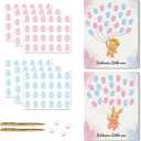 2PCS Fingerprint Guestbook with Bear and Bunny Baby Shower Guest Book Party Ideas Gender Reveal Fingerprint Guest Book with 2 Pens and 6 Stickers Gender Reveal Party Decorations