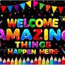 Haunted House Halloween Decorations, 71'' x 12'' Welcome Foolish Mortals Sign Door Banner for Halloween Hitchhiking Ghosts Party Decorations, Haunted House Door Decorations Outdoor Indoor