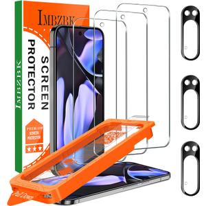 IMBZBK [Auto-Dust Removal] 3 Pack Screen Protector for Google Pixel 9 Pro XL [Phone Case Friendly], 3 Tempered Glass Camera Lens Protector Accessories, Military Grade Shatterproof