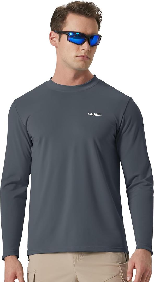 2 x Men's Sun Protection Long Sleeve Swim Shirts Quick Dry Rash Guard Lightweight UPF 50+ Fishing Hiking Beach UV Shirt (Gray, XXXL)