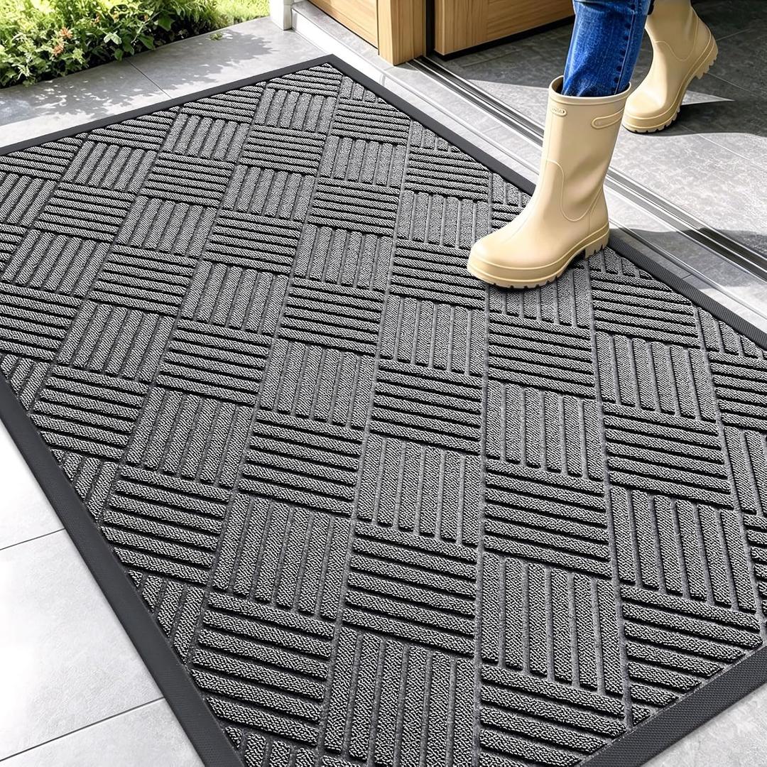 OLANLY Front Door Mat Outside Entrance 47x32, Absorbent, Heavy Duty Sturdy Natural Rubber Doormat Indoor Outdoor, Stain and Fade Resistant, Non-Slip Low Profile Floor Mat for Entryway, Grey Diamond