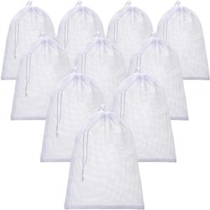 TecUnite 10 Pcs Mesh Laundry Bags with Drawstring Multicolor Mesh Sack Bag Nylon Gift Dishwasher Bag with Sliding for Storage Clothes Socks Jewelry Gifts Toys Fruit(12 x 16 Inch,White)