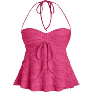 SOLY HUX Women's Peplum Halter Crop Tops Y2K Drawstring Tie Ruched Dressy Casual Spaghetti Strap Cami Top (Pink, M)