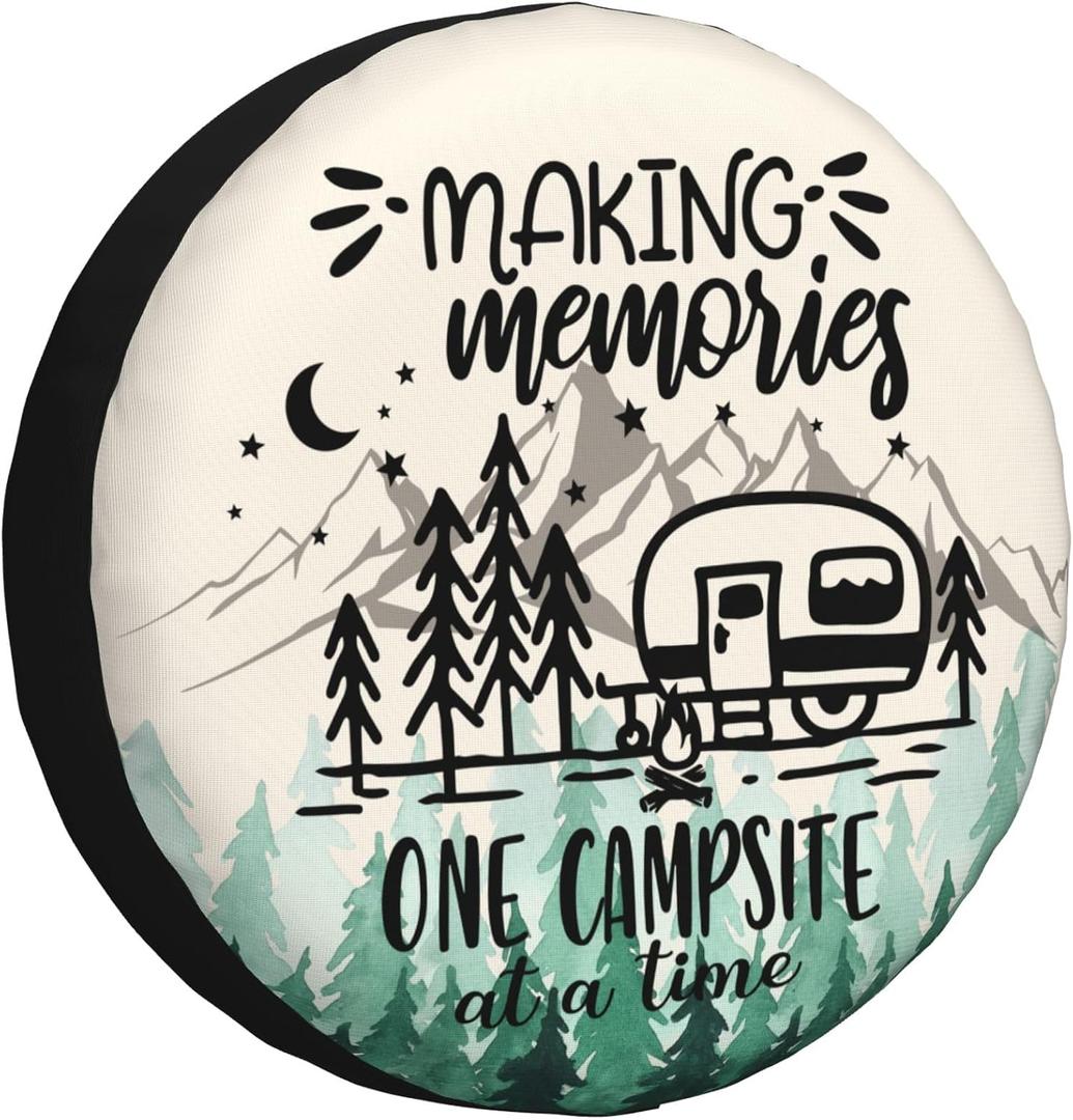 Spare Tire Cover for RV Camper Trailer Making Memories One Campsite at a Time, Weatherproof Universal Wheel Cover for RV Travel Trailer Camper Truck 14inch