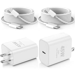 2 x iPhone 17 16 Charger, 45W USB C Charger Block & 100W USB-C Cable (2-Pack), PD3.0/PPS Fast Charging for iPhone 17 Air/16/15 Plus Pro Max, Galaxy, iPad, MacBook,Pixel, ETL-Certified,Ultra-Compact Design