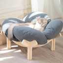 CHEERHOME PETS Elevated Cat Bed Wooden with Cushion Fluffy Pet Couch Sofa for Indoor Cats Raised Kitty Lounge Chair Suitable for Puppy, Cat Furniture (Gray)