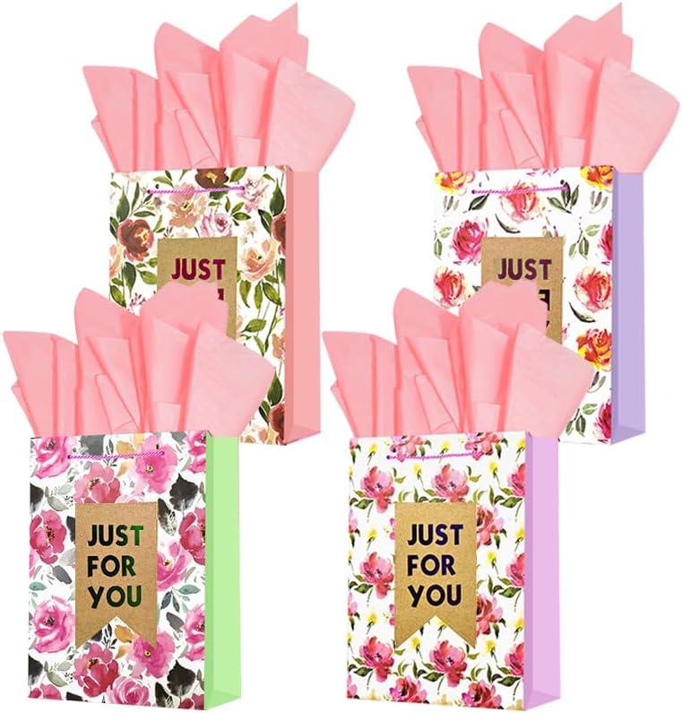 2 x Colodeol 4 Pcs 12.8" Mother's Day Bags with Tissue PaperMedium Large Mother's Day Bag with Handles Floral Mother's Paper Treat Candy bags Bulk for Mom Grandma Wife Women