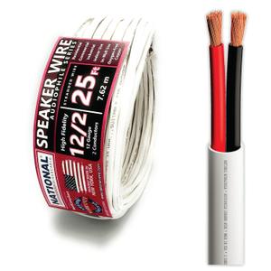 NATIONAL Wire&Cable - 12/2 Audiophile Speaker Wire (25 Feet) 12AWG Gauge - Made in USA - in Wall Audio Speaker Wire Cable/CL Rated/ETL Listed / 2 Conductors - OFC Oxygen-Free Copper, White 25ft